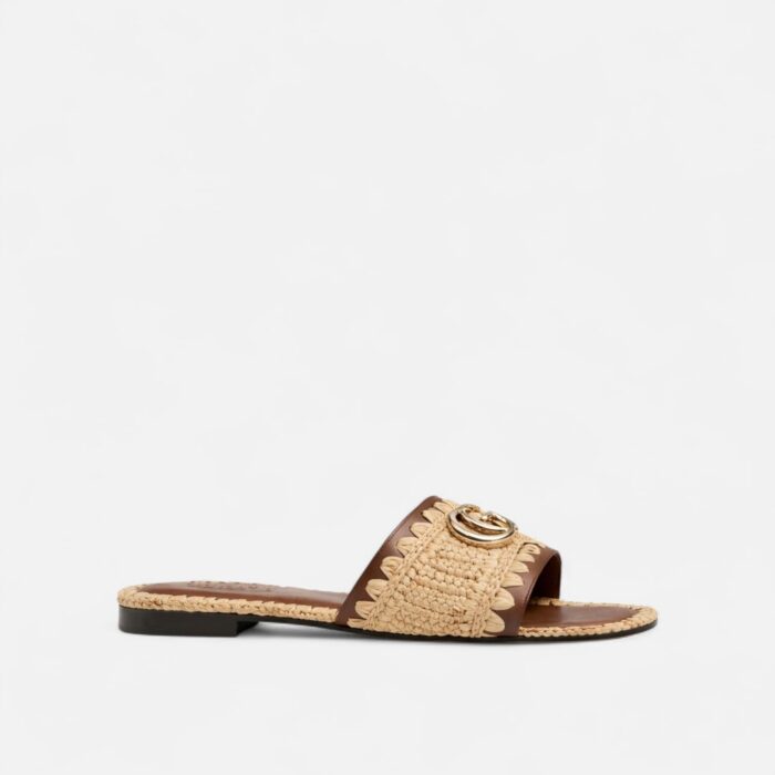 Gucci Double G Raffia Slide Sandal