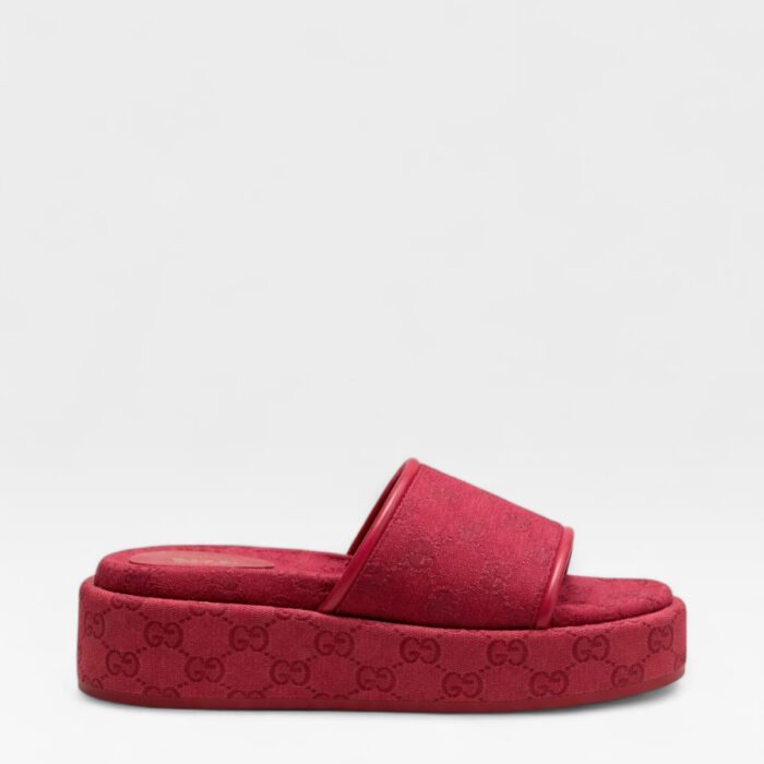 Gucci GG Supreme Platform Sandal Dark Red