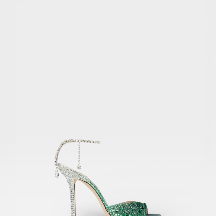 Jimmy Choo Green Saeda 100 Satin Crystal Sandals