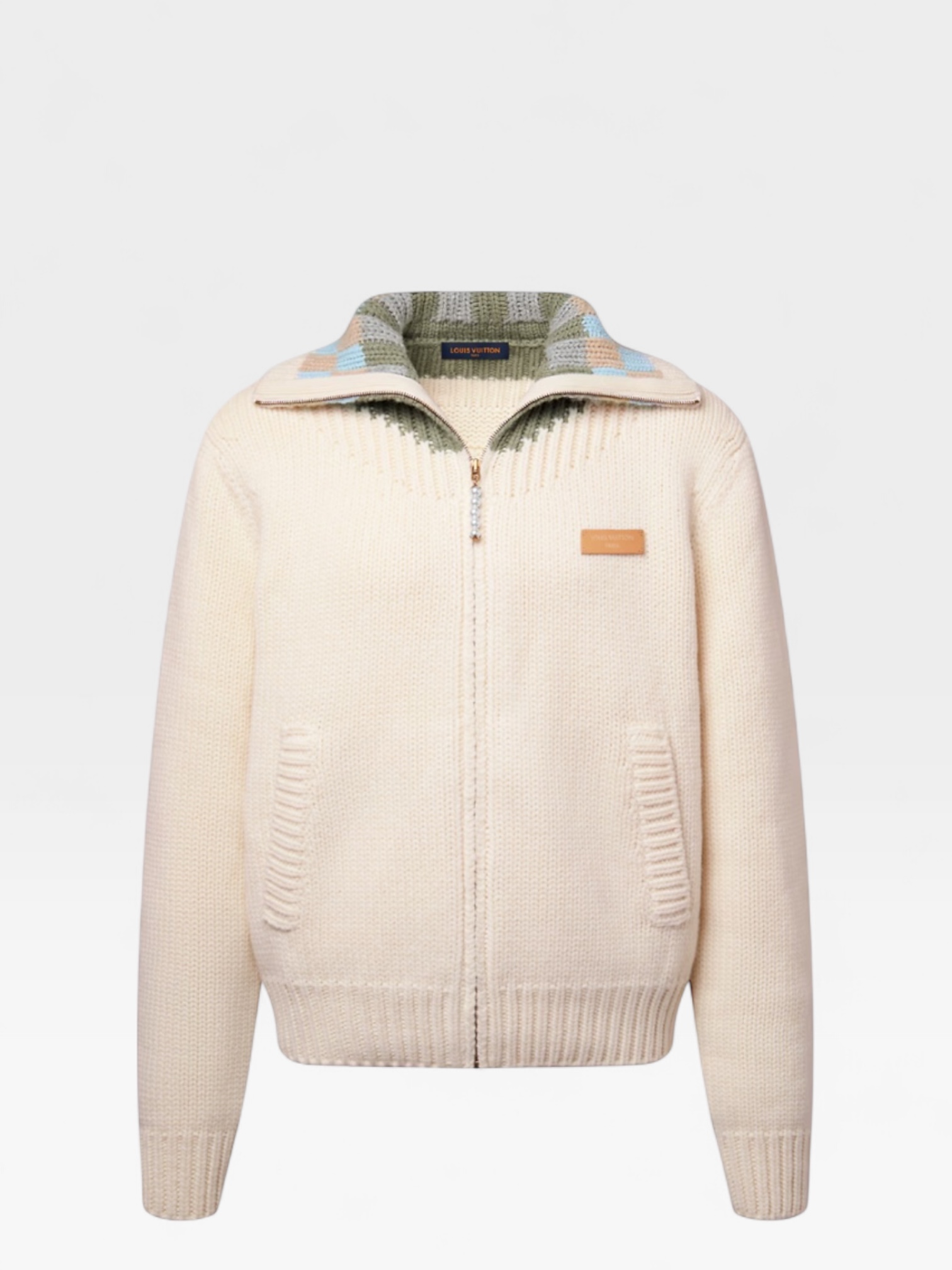 Louis Vuitton Zipped Intarsia Track Top in Milky White