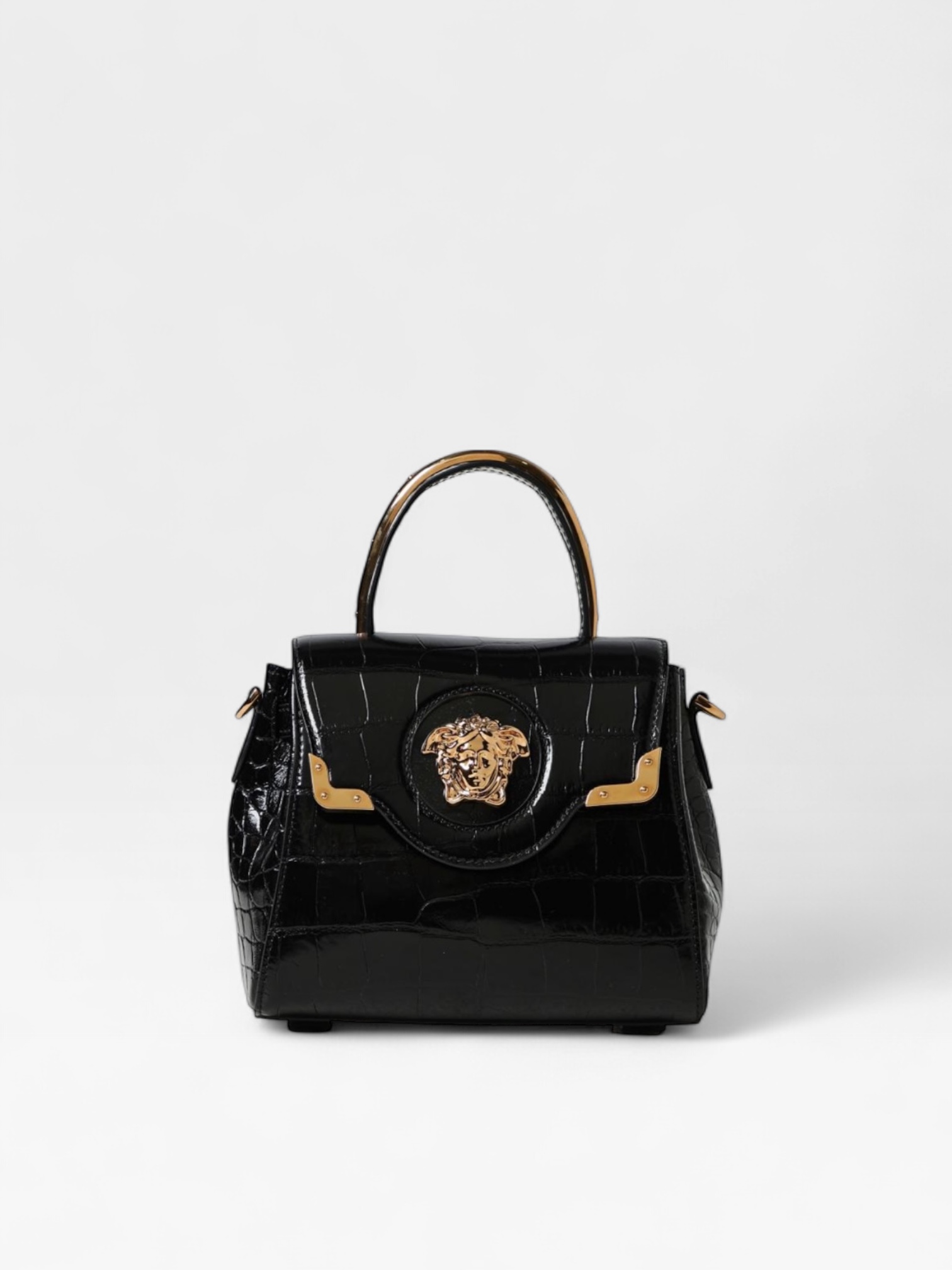 Versace La Medusa small croc-embossed top-handle bag