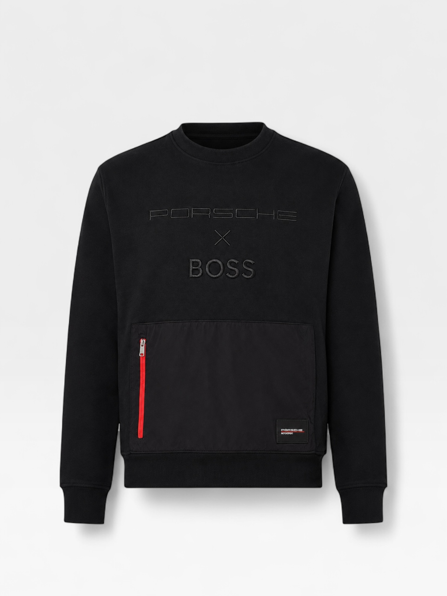 black BOSS x Porsche collaboration crewneck sweatshirt