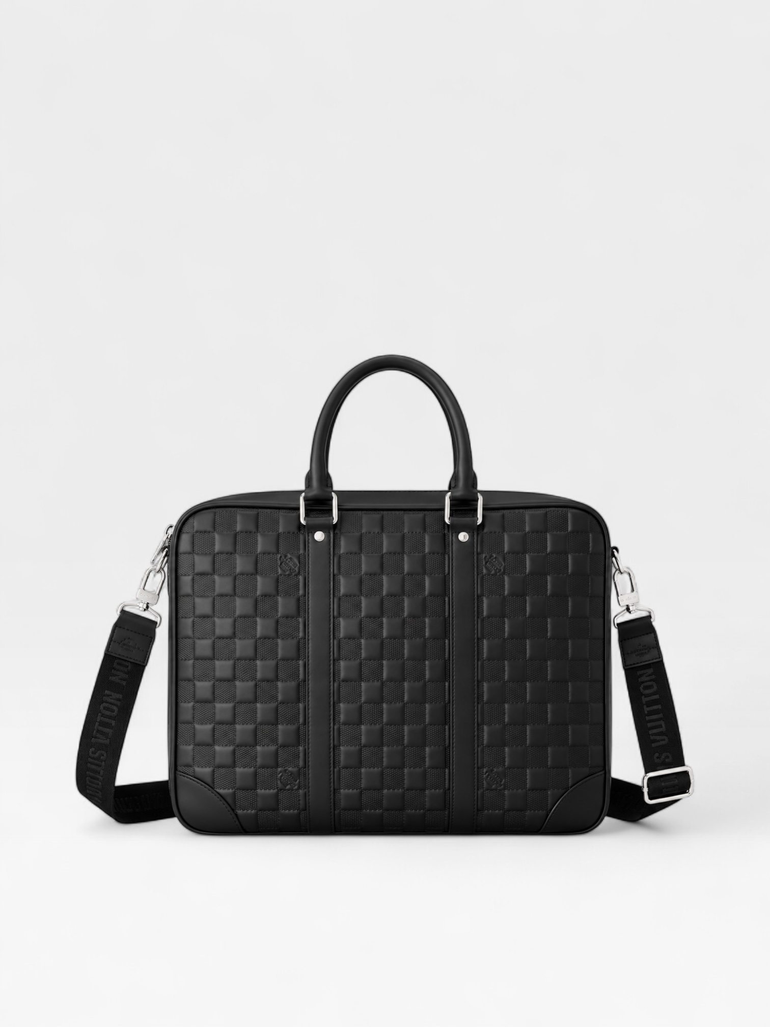 Louis Vuitton Porte-Documents Voyage PM is crafted from black Damier Infini cowhide leather